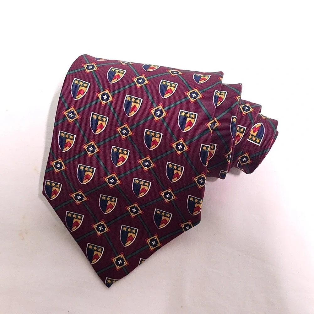 Tommy Hilfiger Necktie Mens Tie Burgundy Crest Lattice Italian Silk Preppy